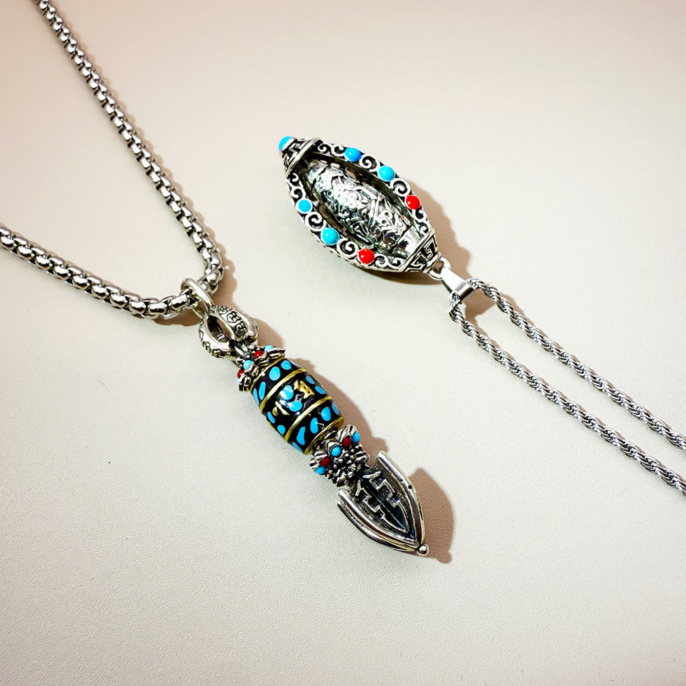 Spear and Shield, Couple Necklace Set, Includes Rotatable Blessing Pendant
