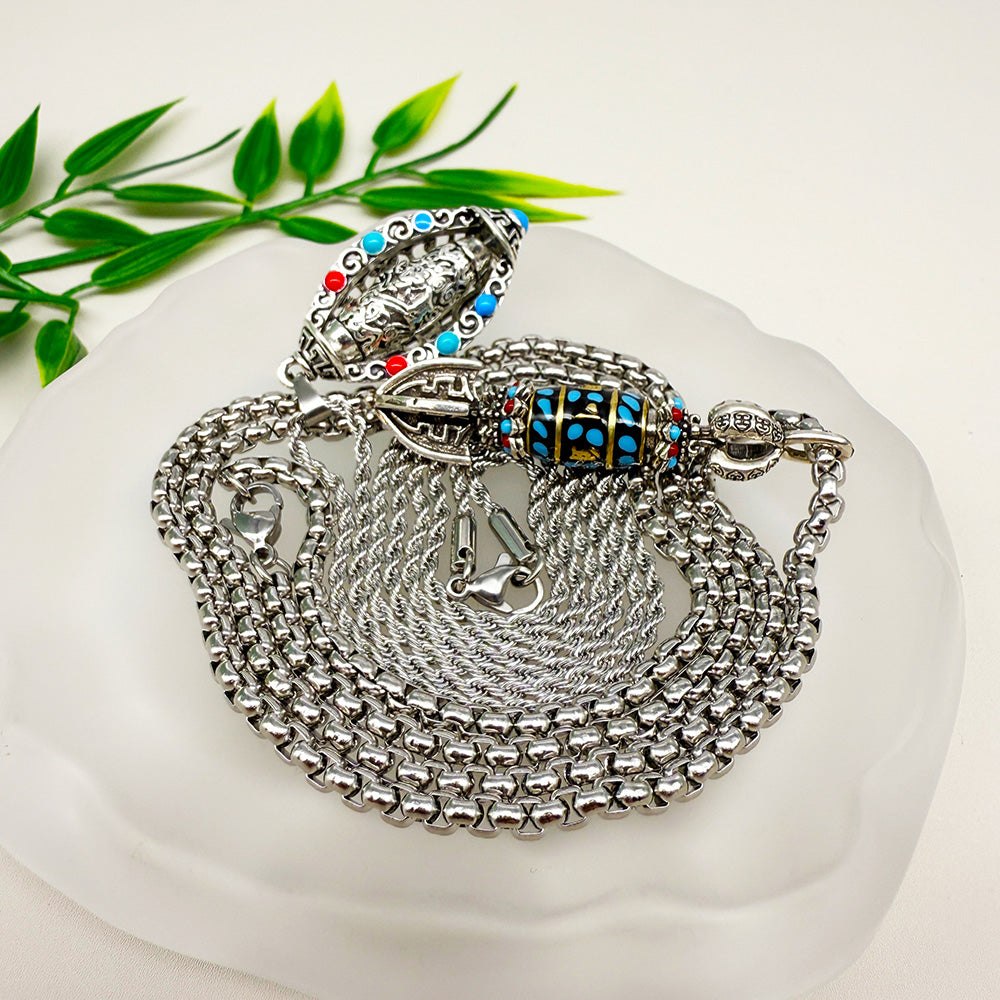 Spear and Shield, Couple Necklace Set, Includes Rotatable Blessing Pendant