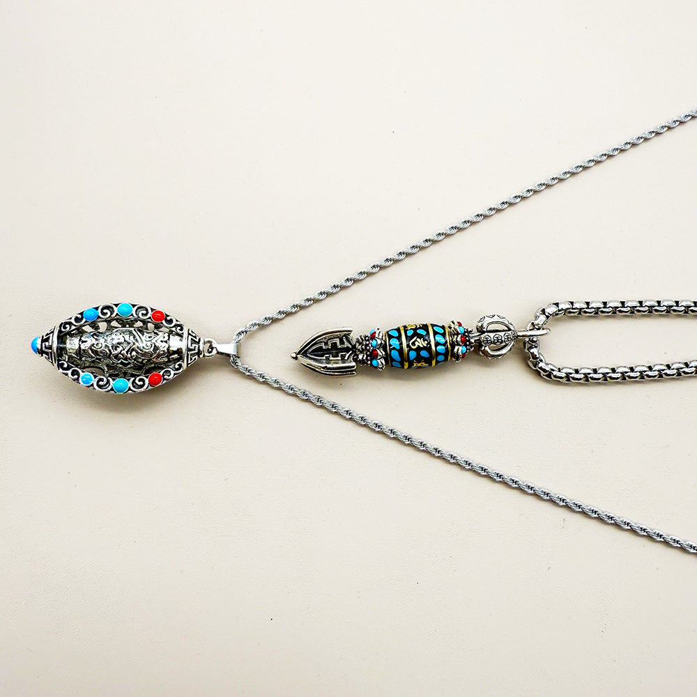 Spear and Shield, Couple Necklace Set, Includes Rotatable Blessing Pendant