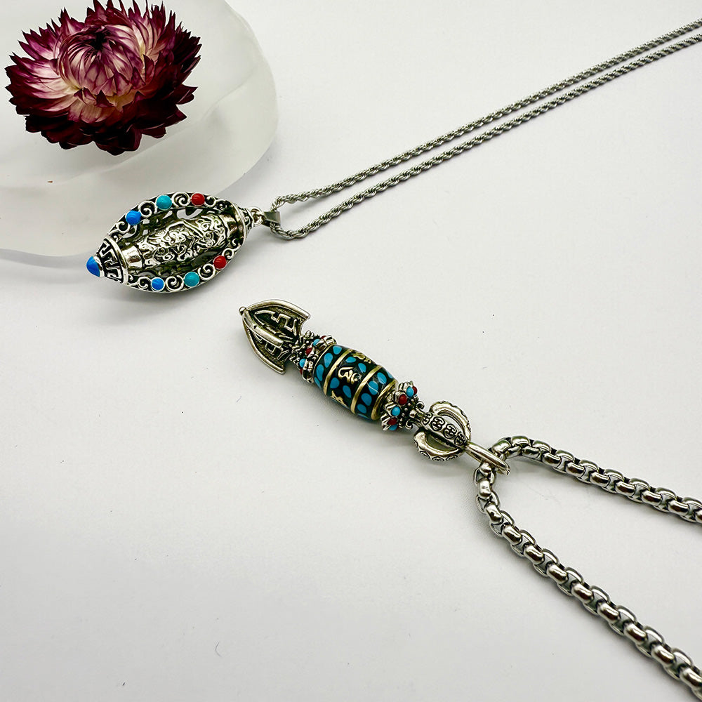 Spear and Shield, Couple Necklace Set, Includes Rotatable Blessing Pendant
