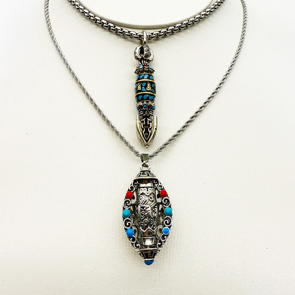 Spear and Shield, Couple Necklace Set, Includes Rotatable Blessing Pendant